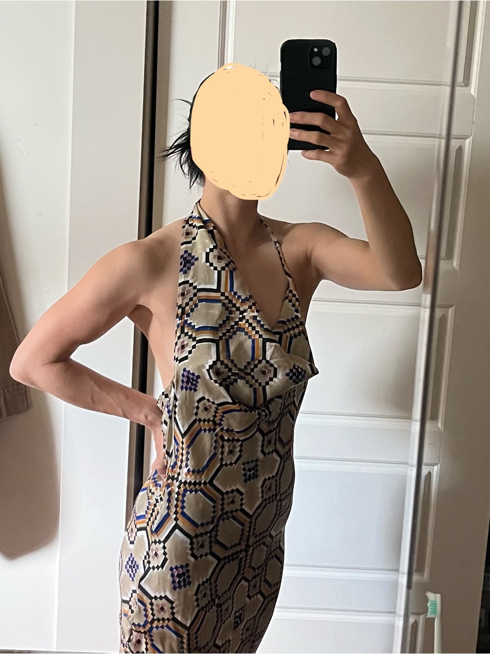 Rujuta Sheth Eve Dress in Courtyard Oat | Gold Geometric Halter Maxi Dress - Picture 7 of 7